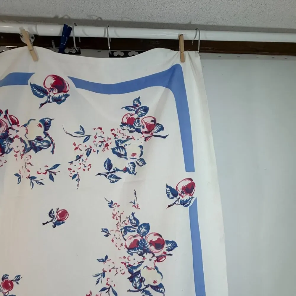 Vintage Cherry Floral Tablecloth Cottage Farmhouse Kitchen Linen 50x62